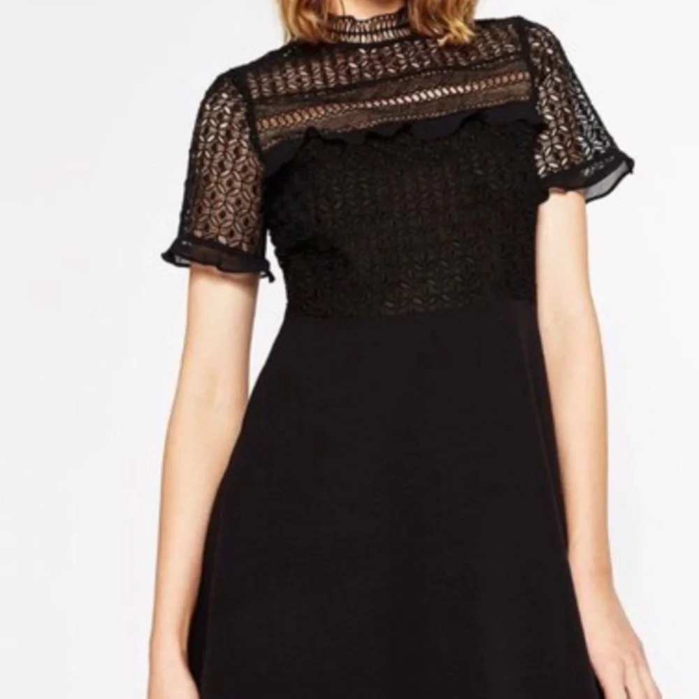 Zara Black Lace Yoke Mini Dress - Picture 2 of 6